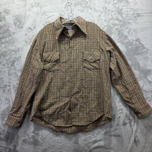 Vintage Pendleton Shirt Mens Medium Wool Plaid Flannel Button Up USA 70s
